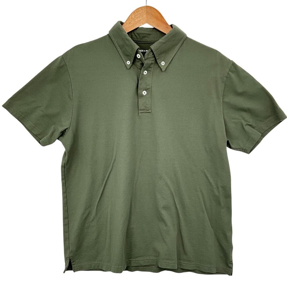 Spier & Mackay Polo Shirt Mens Large Green Pique Short Sleeve Button Collar Golf